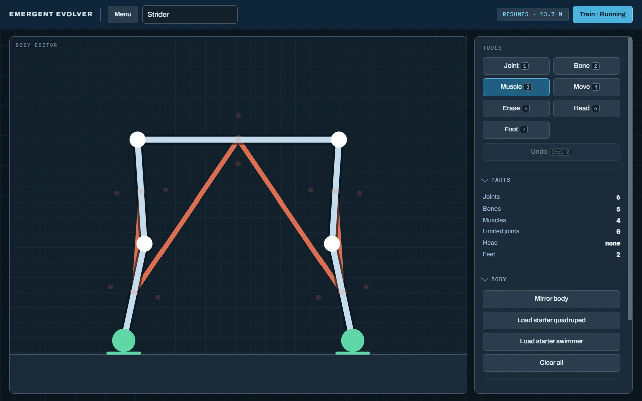 The body editor with joints and bones